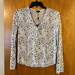 Rails Henley Top Shirt Jourdan White Mocha Leopard Linen Rayon Blend NWT Small